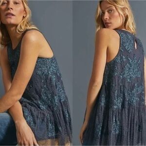 Anthropologie Tulle Floral Beaded Sleeveless Blouse EUC. Size Medium.